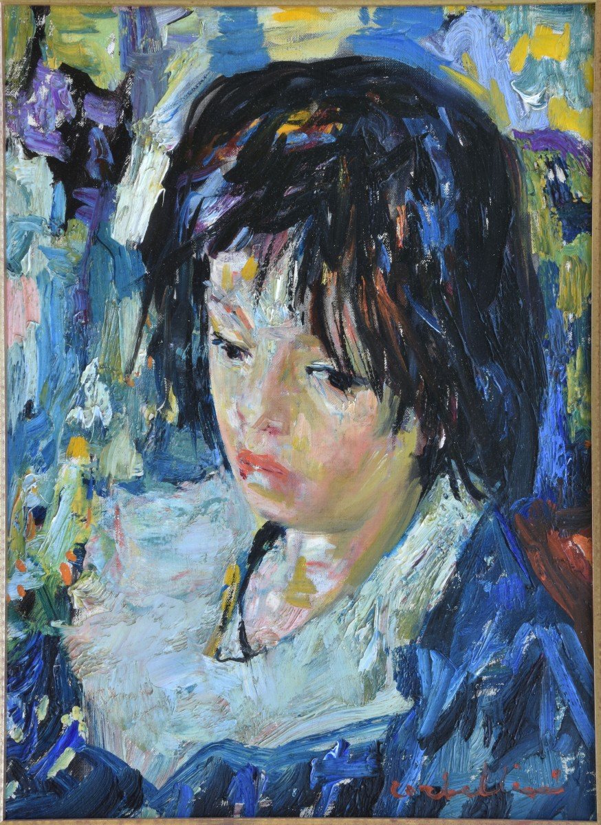 Luigi Corbellini "portrait Of A Child" Oil On Canvas 35x27-photo-4